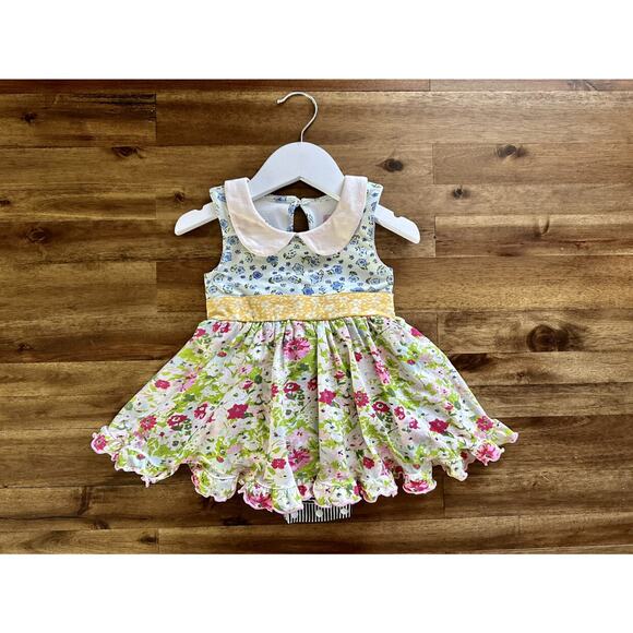 SweetHoney Belle Bubble Romper Proper Floral Sleeveless Blue Yellow Green 2T - Picture 2 of 11